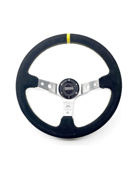 VOLANTE DESPLAZADO MOD. TRACK PIEL VUELTA BRAZOS PLATA OCC MOTORSPORT