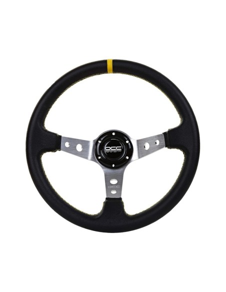 VOLANTE DESPLAZADO MOD. TRACK PIEL ARTIFICIAL BRAZOS PLATA OCC MOTORSPORT