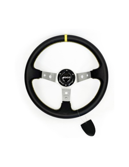 VOLANTE DESPLAZADO MOD. TRACK PIEL ARTIFICIAL BRAZOS PLATA OCC MOTORSPORT