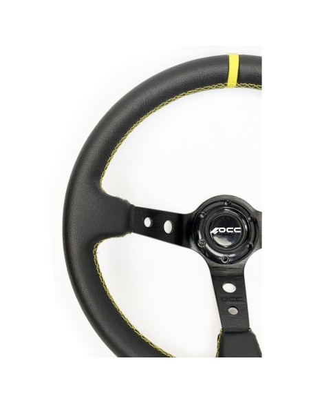 VOLANTE DESPLAZADO MOD. TRACK PIEL ARTIFICIAL BRAZOS NEGROS OCC MOTORSPORT