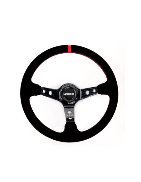 VOLANTE DESPLAZADO MOD. TRACK PIEL VUELTA BRAZOS EFECTO CARBONO OCC MOTORSPORT