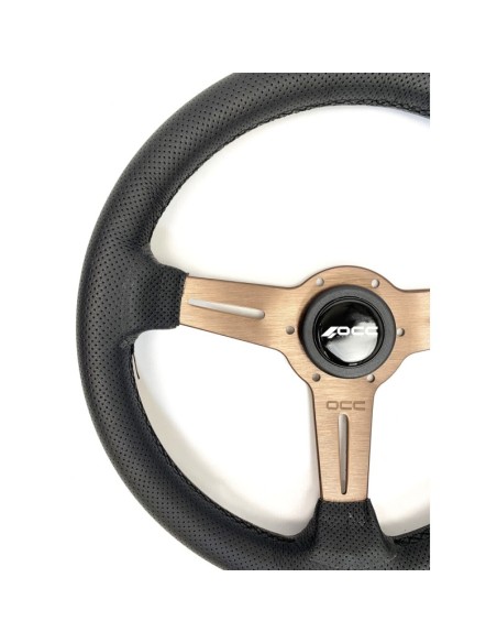 VOLANTE PLANO MOD. CLASSIC PIEL PERFORADA BRAZOS BRONCE OCC MOTORSPORT