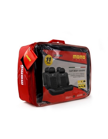 SET COMPLETO CUBRE ASIENTOS MOMO COCHE 11 PIEZAS NEGRO