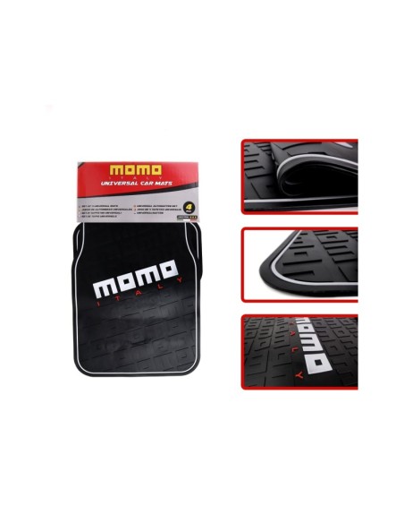 SET COMPLETO 4 PIEZAS ALFOMBRAS MOMO GOMA UNIVERSALES NEGRO Y GRIS