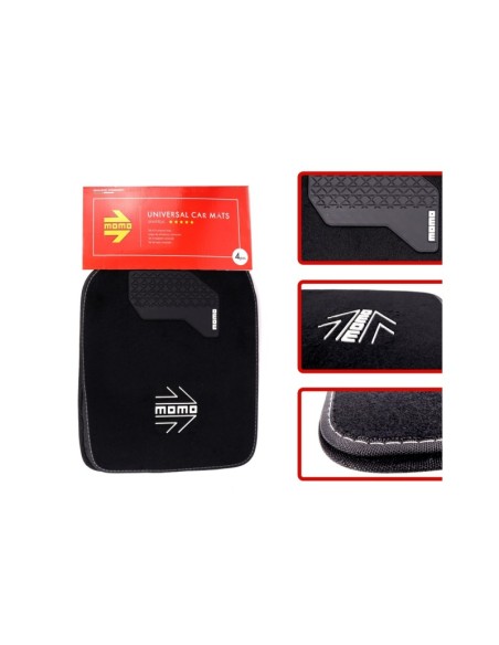 SET COMPLETO 4 PIEZAS ALFOMBRAS MOMO 015 UNIVERSALES NEGRO/BLANCO