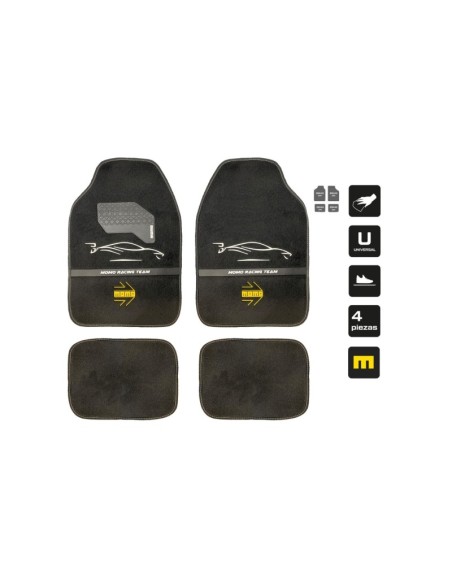 SET COMPLETO 4 PIEZAS ALFOMBRAS MOMO UNIVERSALES NEGRO Y BLANCO