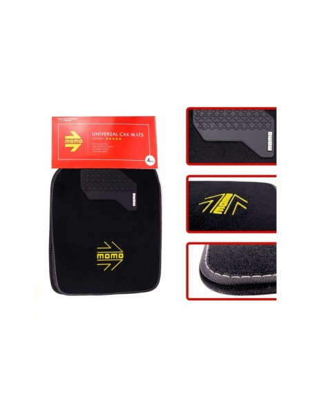SET COMPLETO 4 PIEZAS ALFOMBRAS MOMO UNIVERSALES NEGRO/AMARILLO
