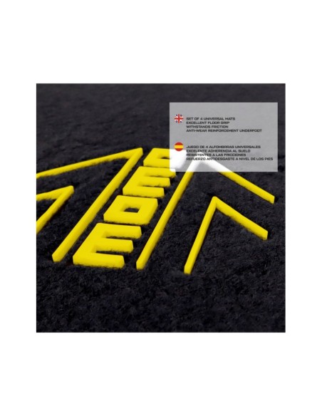 SET COMPLETO 4 PIEZAS ALFOMBRAS MOMO UNIVERSALES NEGRO/AMARILLO