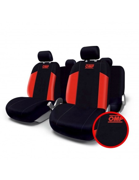 JUEGO DE FUNDAS PARA ASIENTOS DE COCHE OMP UNIVERSAL 11 PIEZAS NEGRO/ROJO