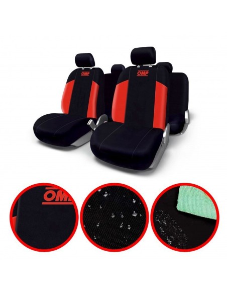 JUEGO DE FUNDAS PARA ASIENTOS DE COCHE OMP UNIVERSAL 11 PIEZAS NEGRO/ROJO