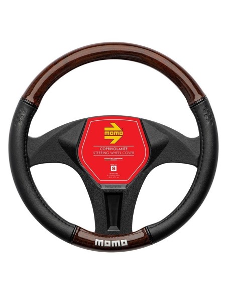 FUNDA VOLANTE MOMO LUXURY UNIVERSAL MADERA/PVC NEGRO Y MARRON 38-39CM