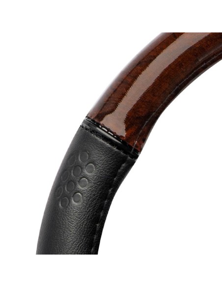 FUNDA VOLANTE MOMO LUXURY UNIVERSAL MADERA/PVC NEGRO Y MARRON 38-39CM