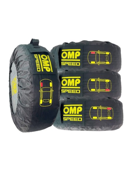 OMP SPEED JUEGO DE 4 FUNDAS UNIVERSALES PARA ALMACENAMIENTO Y TRANSPORTE DE NEUMÁTICOS CON BOLSILLO Y PROTECCIÓN DELANTERA