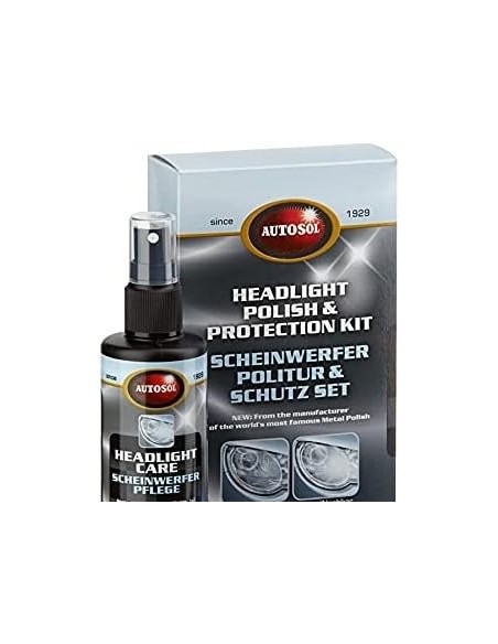 KIT DE PROTECCIÓN Y PULIDO DE FAROS AUTOSOL TUBO 75 ML  BOTELLA 200 ML PAÑO
