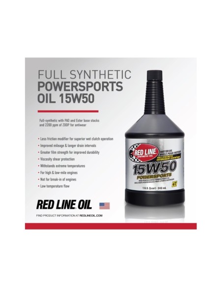 REDLINE ACEITE MOTOCICLETA DEPORTIVA 4T 15W50 - 946ML/CS12